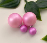 Øreringe - Dobbelt perle, pink/hot pink perlemor, mat